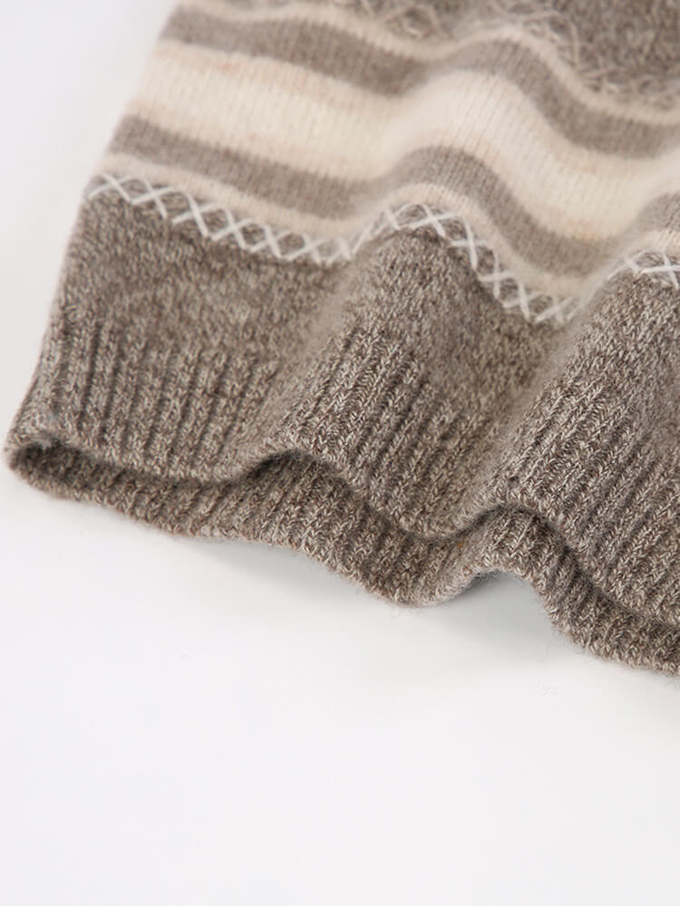 Kids Nordic Stripes Soft Earth Tones Cashmere Crewneck Sweater